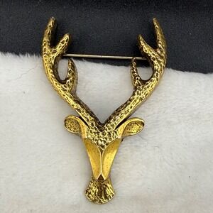 Vintage Deer Brooch Elk Gold Tone Signed Zentall